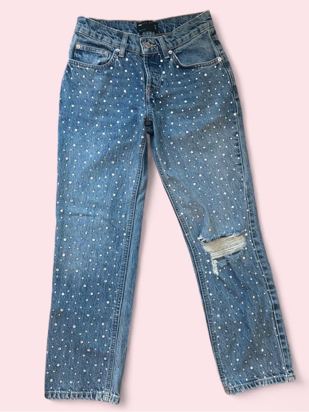 ASOS Rhinestone Embellished DenimY2K Distressed Sparkle Jeans